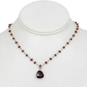 Hand Made sterling silver garnet bead necklace - GM608